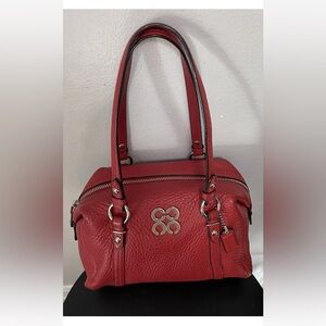 Coach Julia Red Pebbled Leather 4C Logo Silver Hardware Satchel Shoulder Bag